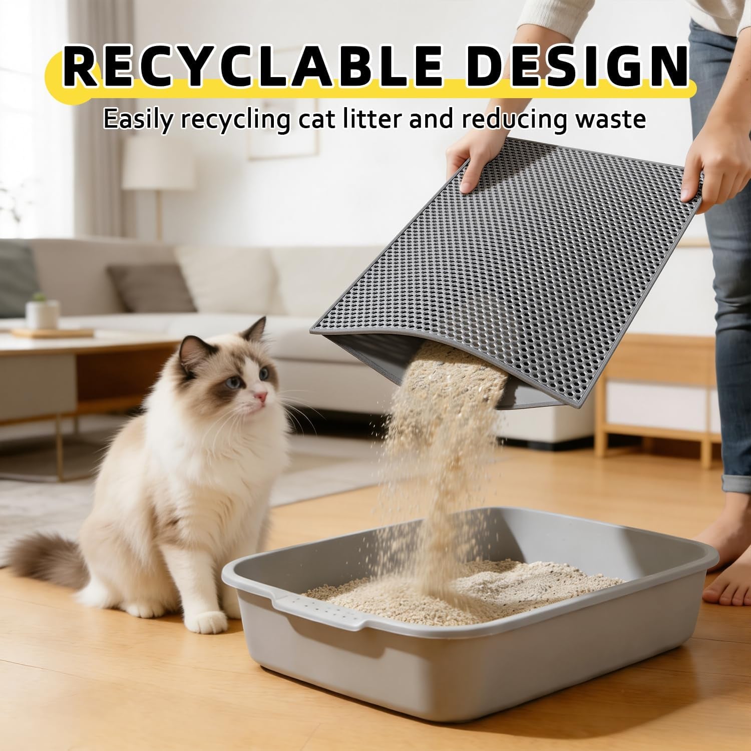 Cat Litter Mat, 15X24 Inch Litter Box Mat,Honeycomb Double Layer Trapping Litter Mat Design,Waterproof Urine Proof Kitty Litter Mat,Easy Clean Scatter Control (Grey, 15X24 Inch (Pack of 1))