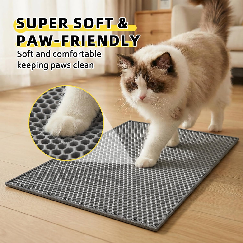 Cat Litter Mat, 15X24 Inch Litter Box Mat,Honeycomb Double Layer Trapping Litter Mat Design,Waterproof Urine Proof Kitty Litter Mat,Easy Clean Scatter Control (Grey, 15X24 Inch (Pack of 1))