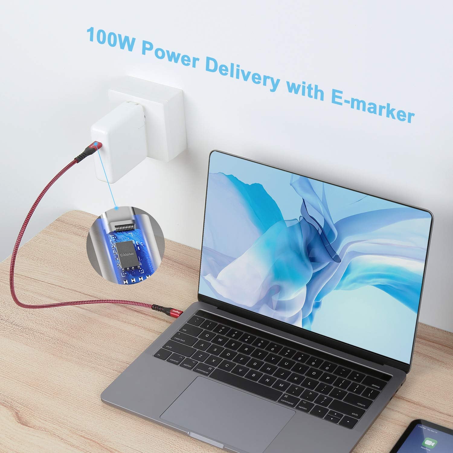 USB C to USB C Cable 1.6Ft, 100W Fast Charge, 10Gbps USB 3.1 Gen 2 Type C Cord 5A Power Delivery with E-Marker Chip Compatible for Macbook, Matembook,I-Pad Air,Galaxy S21,Ssd,Pixel 5/4/Xl,Red