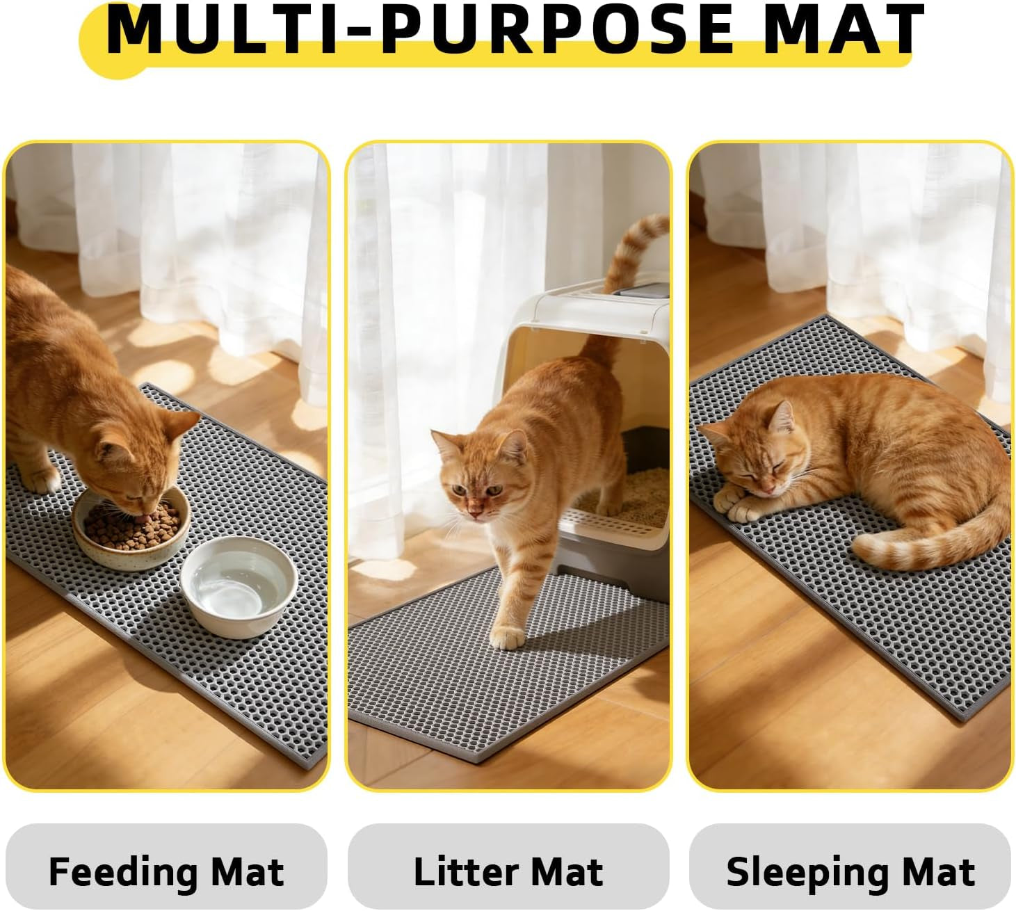 Cat Litter Mat, 15X24 Inch Litter Box Mat,Honeycomb Double Layer Trapping Litter Mat Design,Waterproof Urine Proof Kitty Litter Mat,Easy Clean Scatter Control (Grey, 15X24 Inch (Pack of 1))