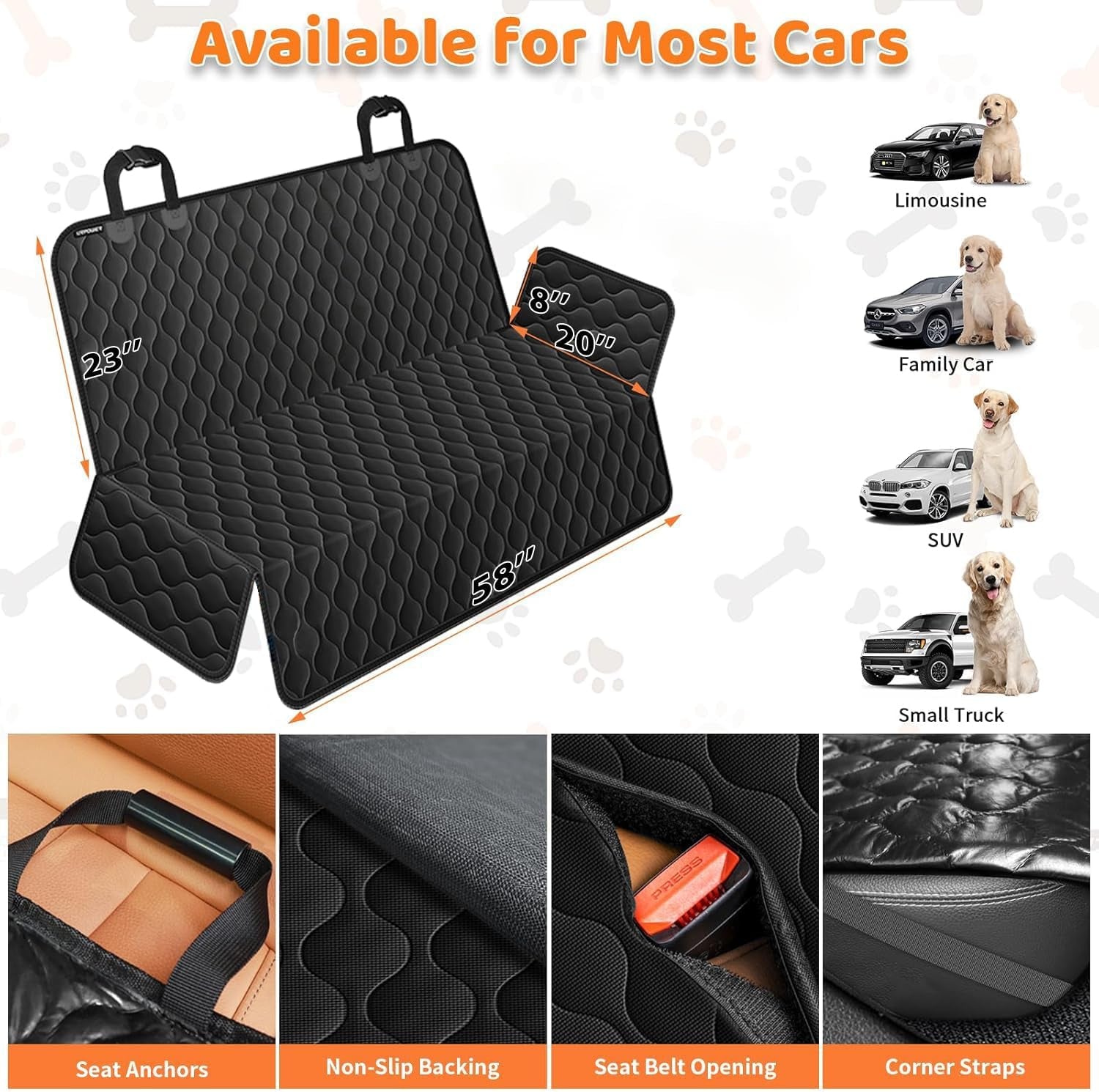 100% Waterproof Pet Seat Cover Car Seat Cover for Pets - Scratch Proof & Nonslip Backing & Hammock, Quilted, Padded, Durable Pet Seat Covers for Cars Trucks and Suvs